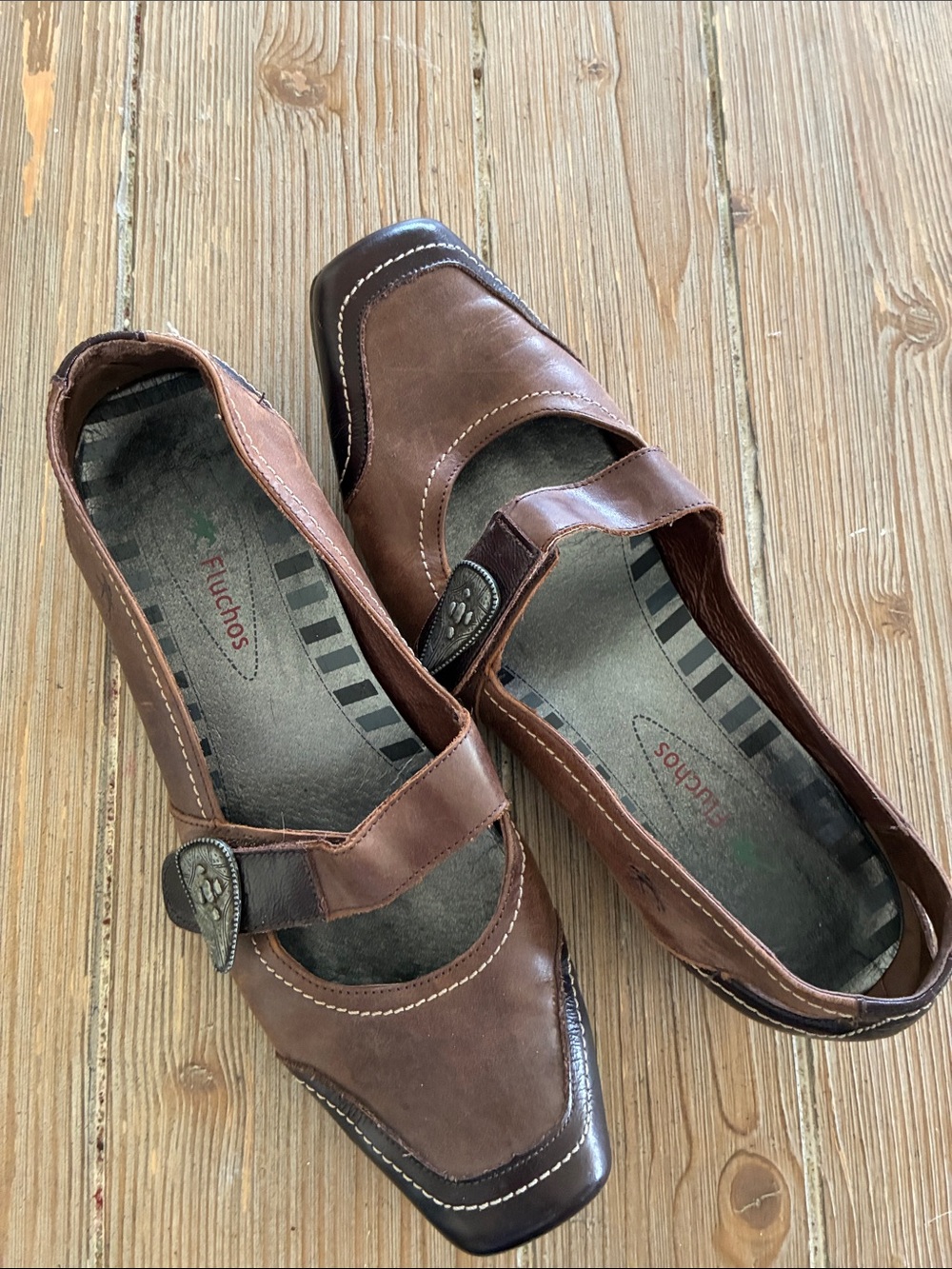 Fluchos Comfort Brown Leather Mary Jane Flats 41
